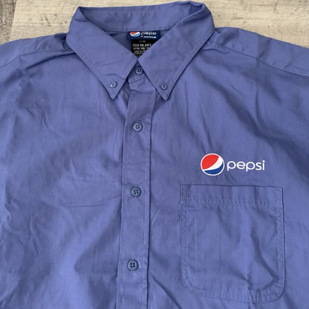 PEPSI Button-Up Work Shirt Uniform Mens 2XL Tall Long Sleeve Pocket Aramark 7531
